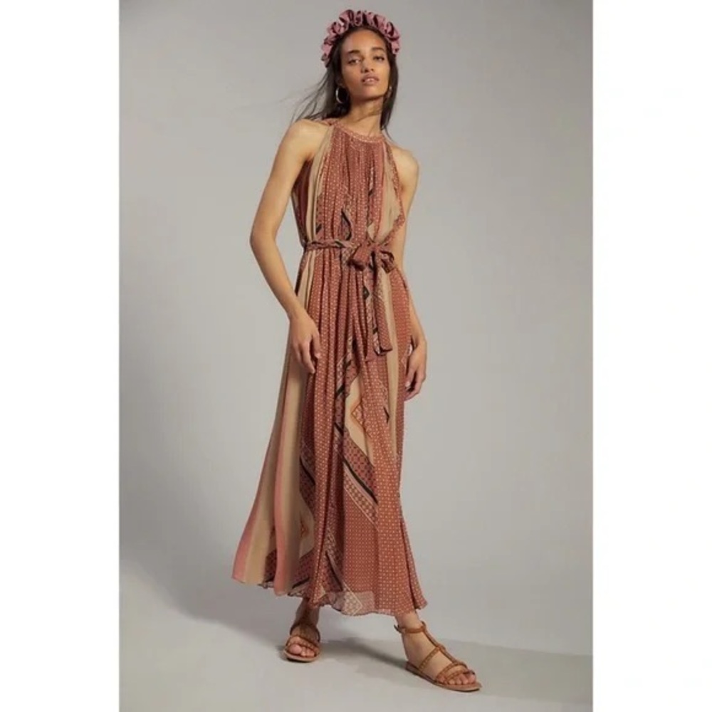 Nikita Mhaisalkar Anthropologie Abstract Halter Maxi Dress